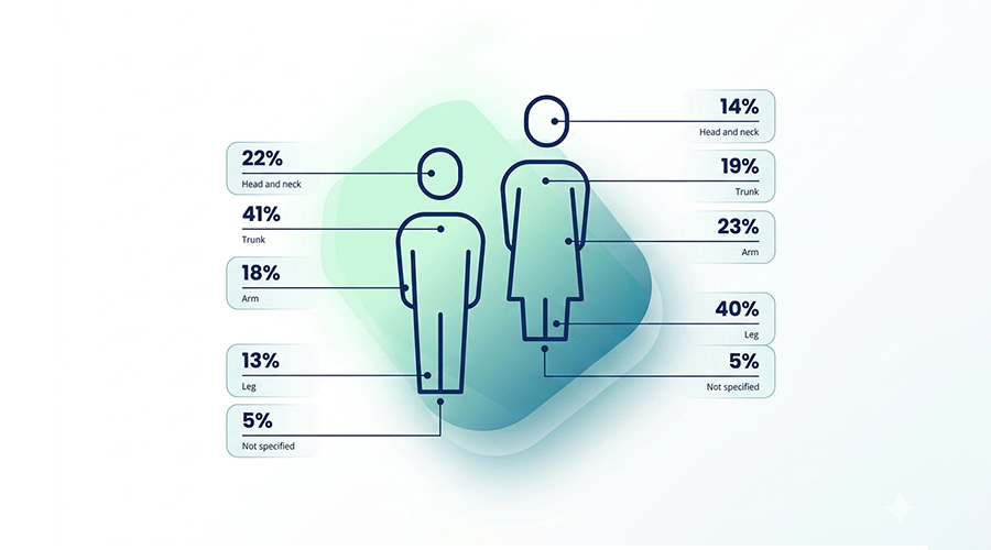 Where does skin cancer appear most often?